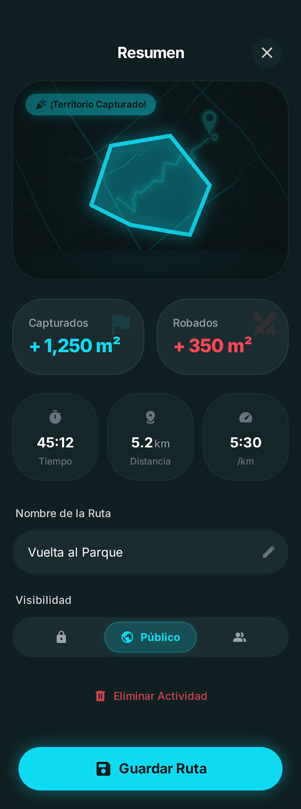Pantalla «Resumen» de RiskRun