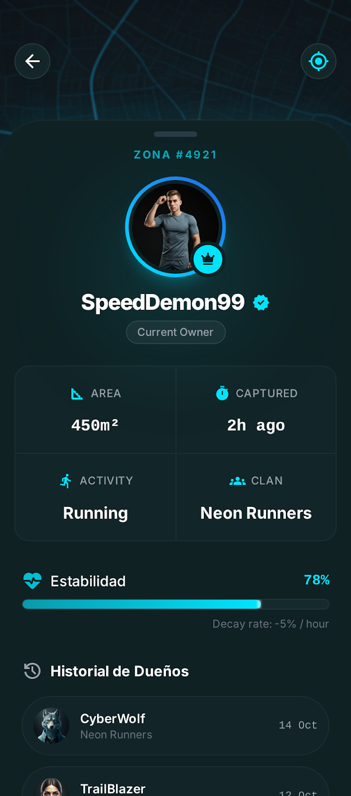 Pantalla «Detalle de zona» de RiskRun