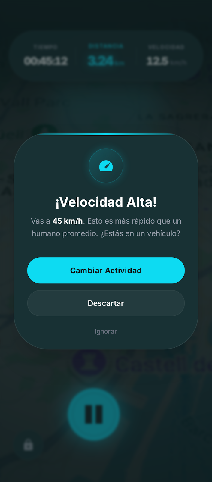 Pantalla «En carrera» de RiskRun
